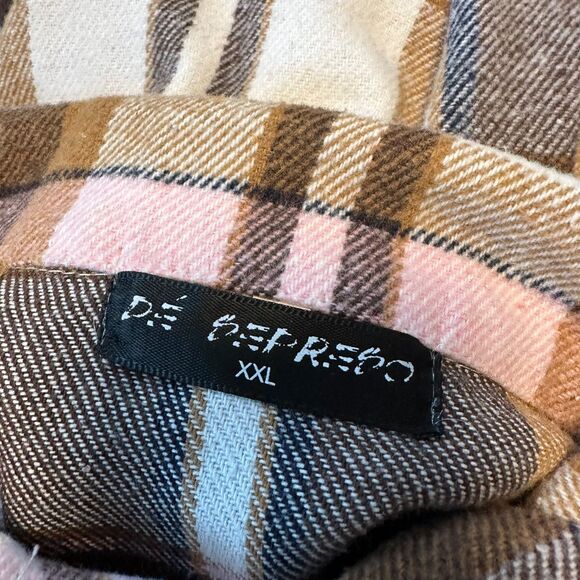 De Sepreso Plaid Brown Pink White Shacket Top Size XXL - Picture 4 of 7